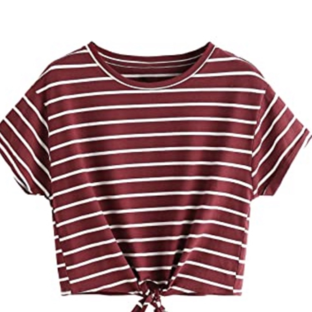 Red shirt with white stripes